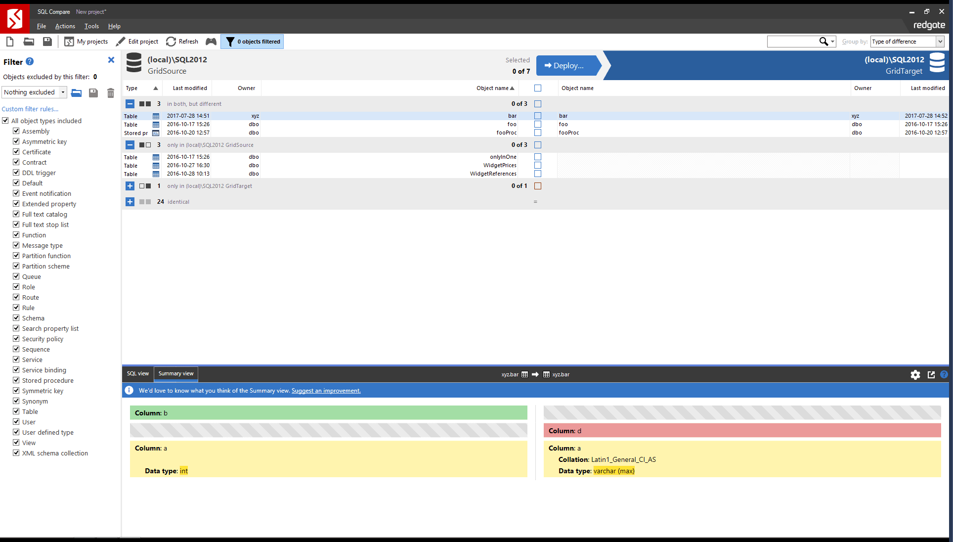 toad sql server schema snapshot