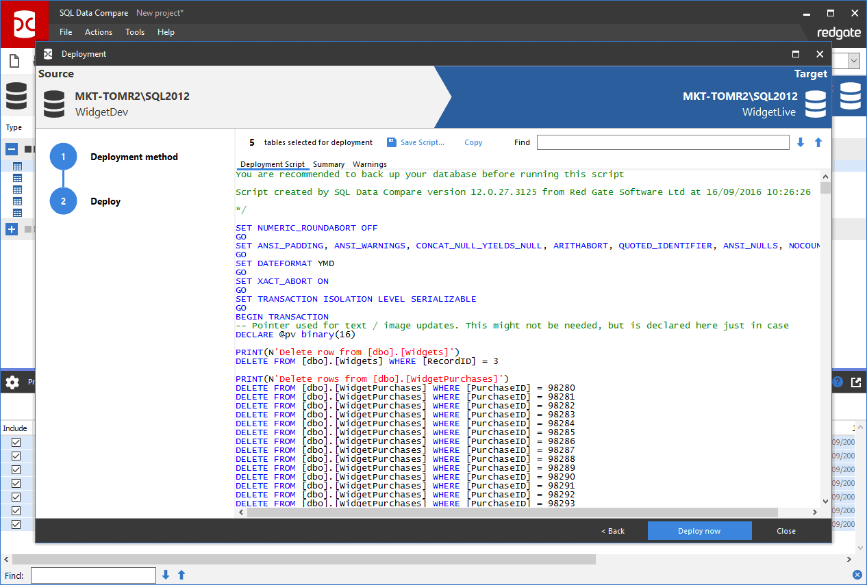 Sql data compare script server