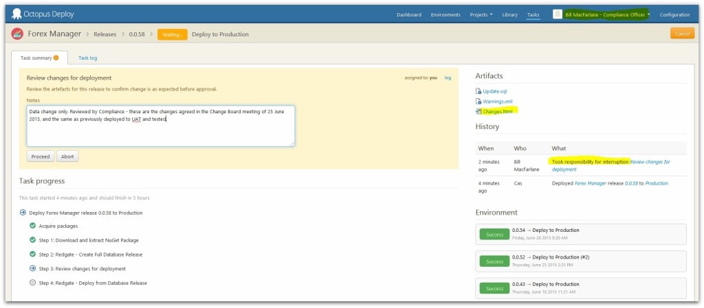 Data change approval step