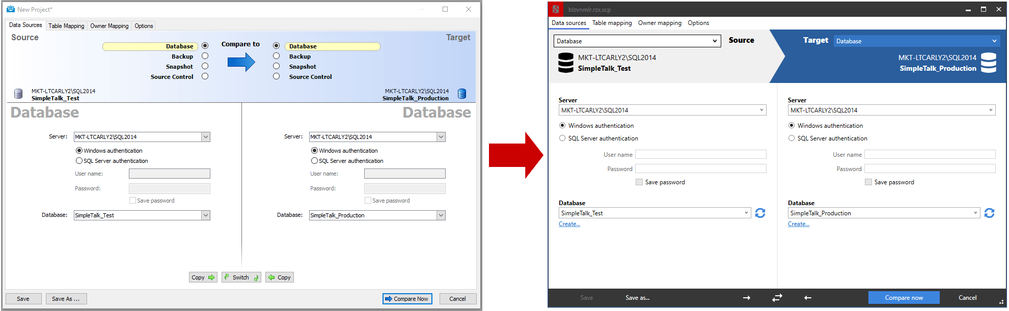 The new SQL Compare user interface