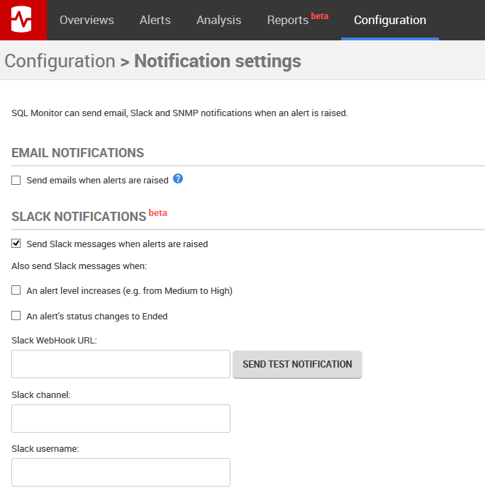 SQL Monitor notification configuration screenshot