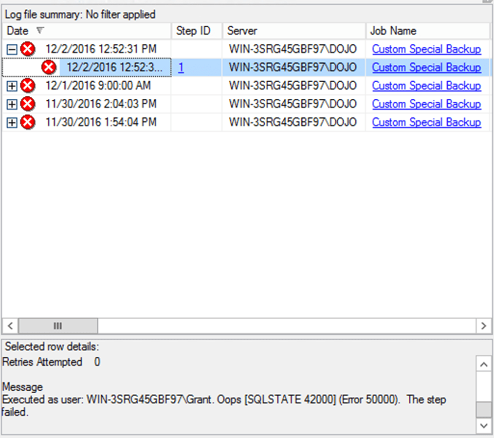 View SQL Agent Job history in SSMS