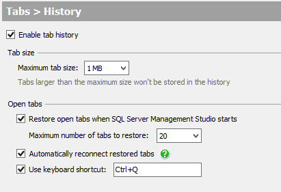 SQL Prompt tab history 1