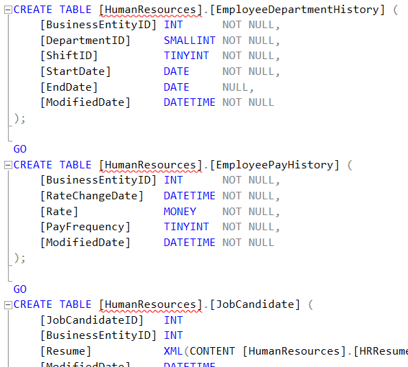 the SQL DDL extracted from a DacPac