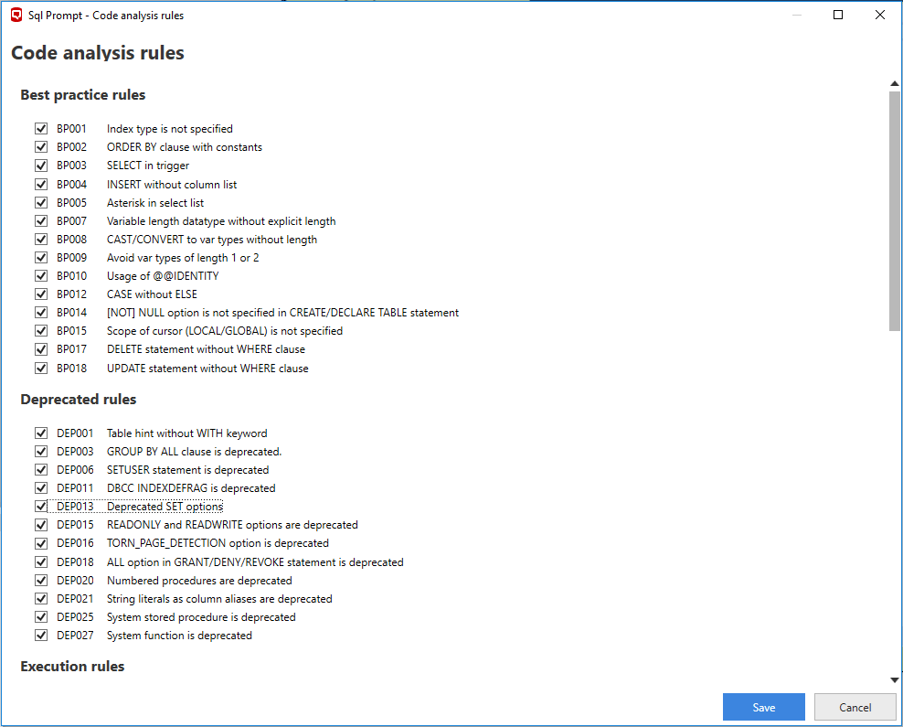 SQL Prompt 9 - Manage rules