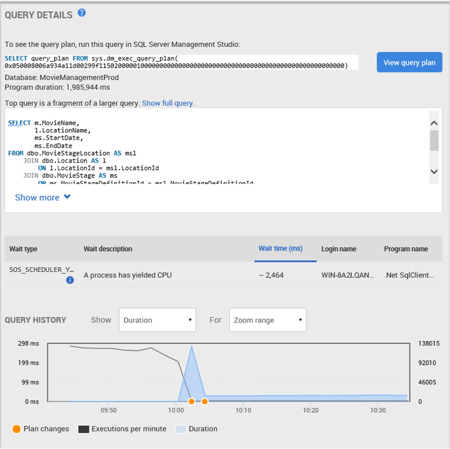 review query details for slowest query