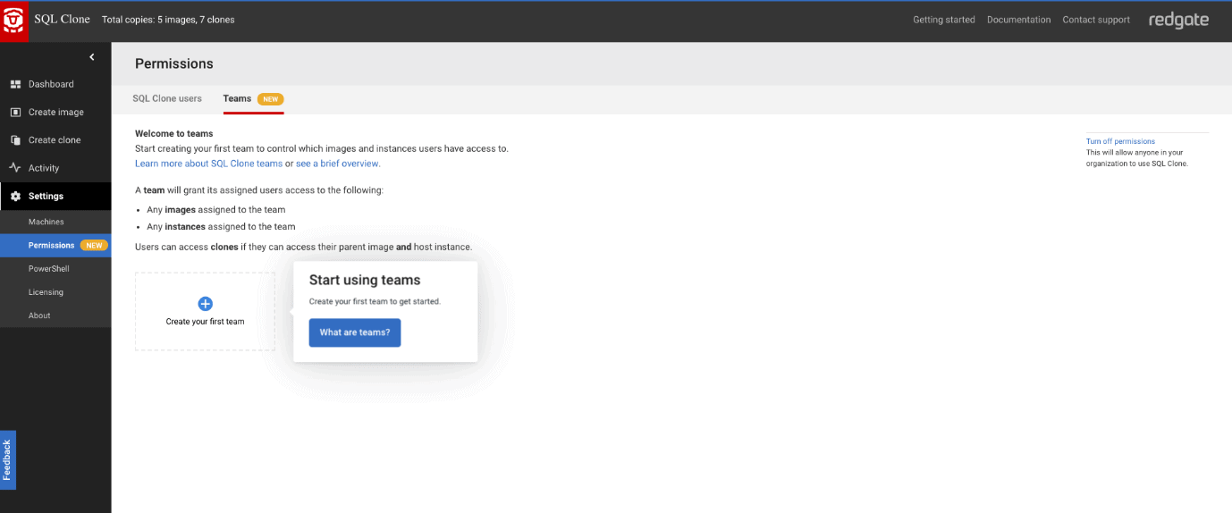 Creating a new Team in SQL Clone