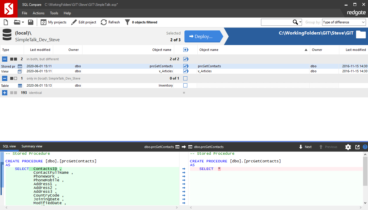 schema compare azure data studio