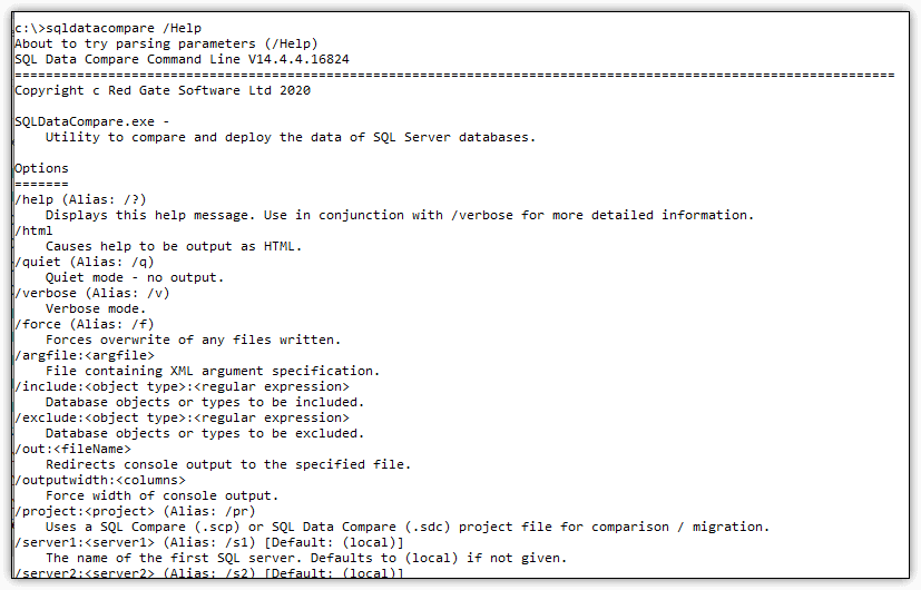 Data Compare Cmdline help