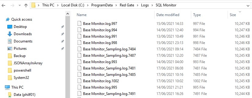 Location of the SQL Monitor log files