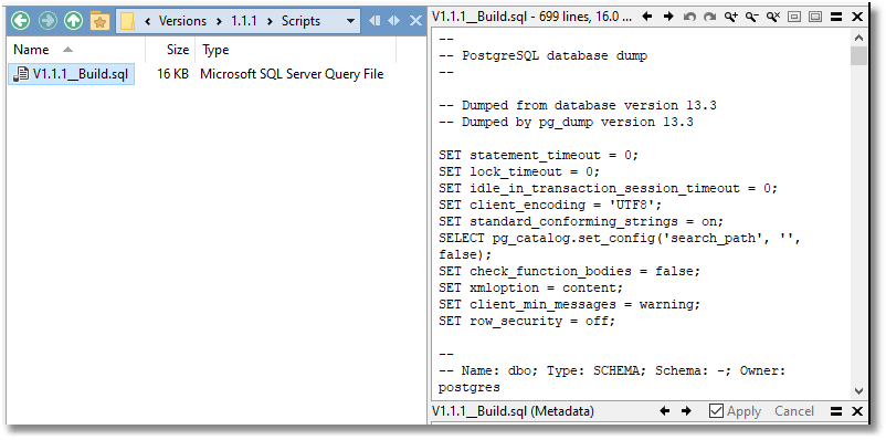 A build script for a PostgreSQL database