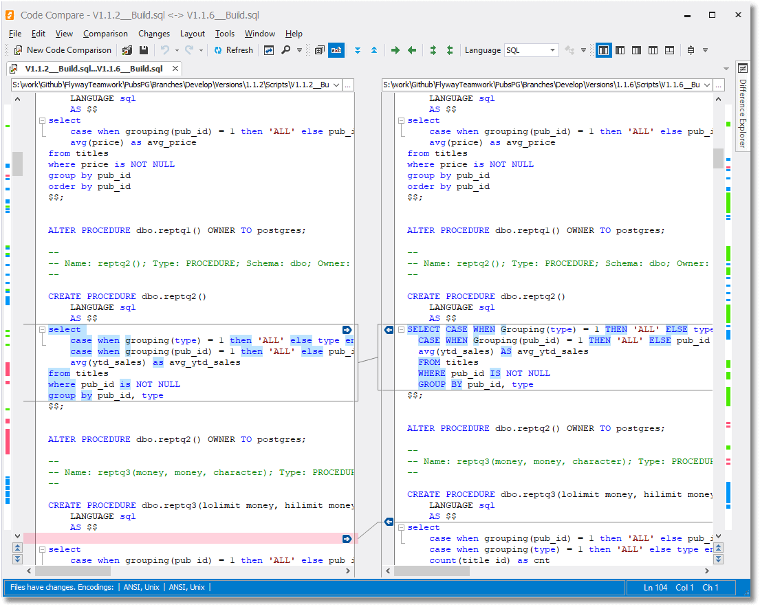 Comparing database build scripts using a Diff tool