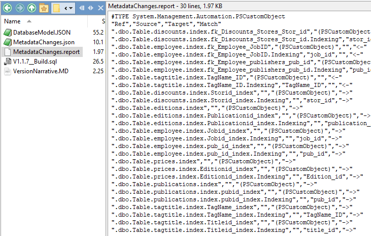 metadata changes csv report