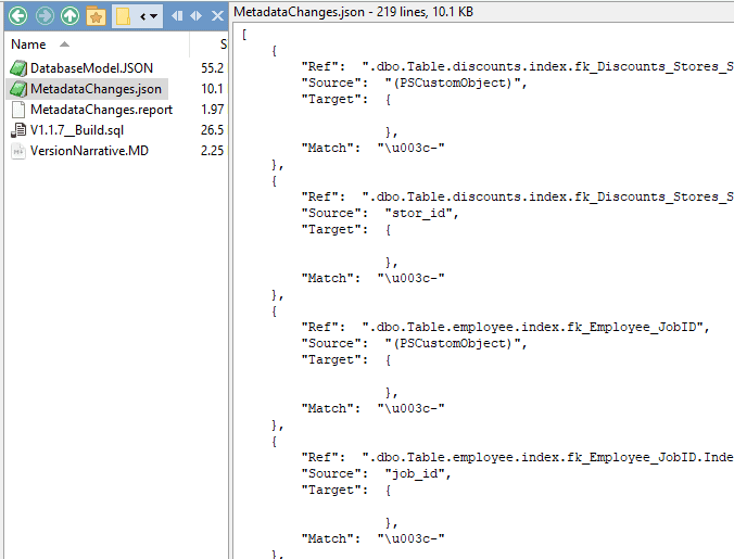 metadatachanges JSON report