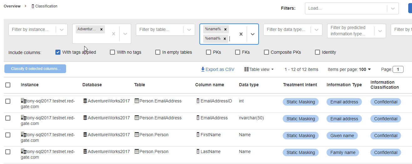 Static masking tags in SQL Data Catalog