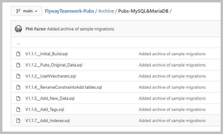 Flyway migration scripts for MySQL