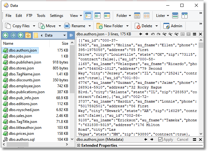 Exporting a database's data in JSON