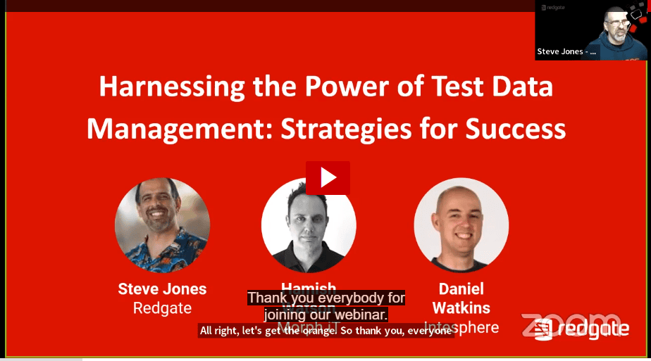 Snapshot from the Test Data Management webinar, with a link to watch it.