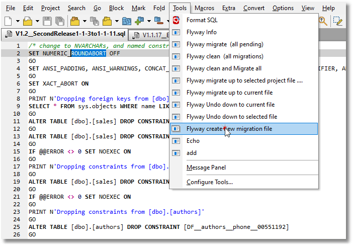 create flyway migration from editpad