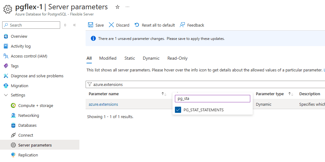 Add pg_stat_statments to azure.extensions