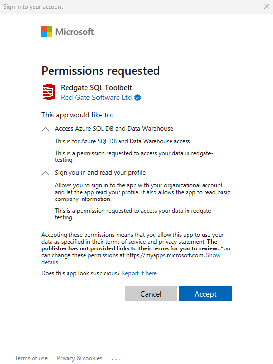 Grant permissions to Redgate SQL Toolbelt