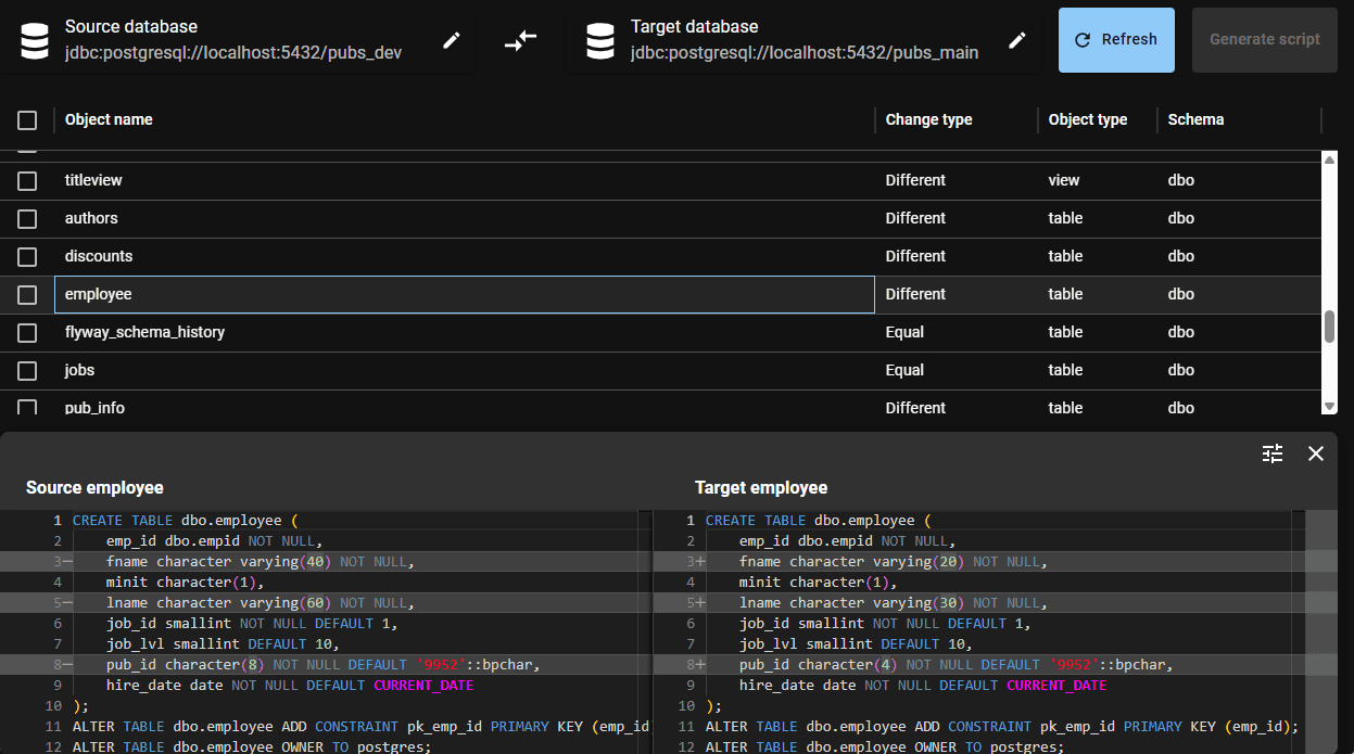 pgCompare diff viewer