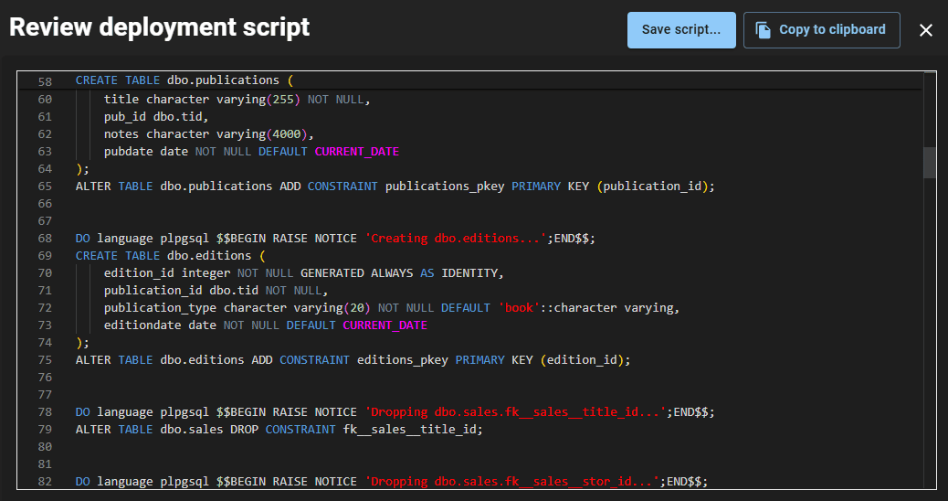 pgCompare script generation